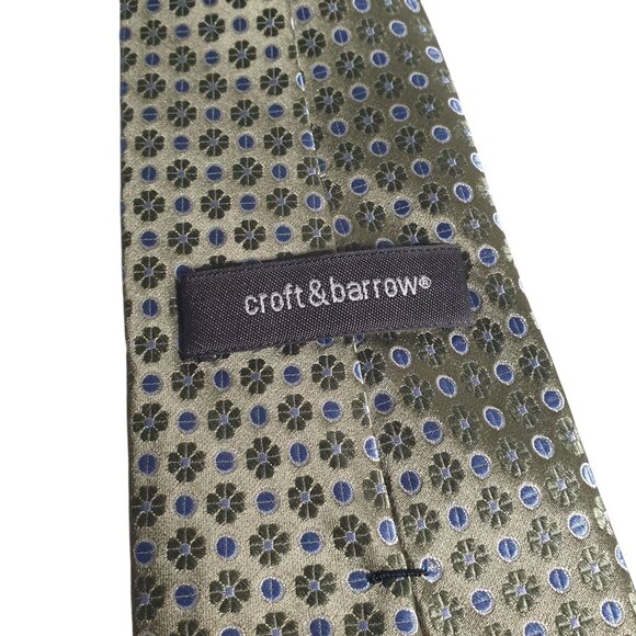 Croft Barrow Men Vintage Necktie Green  Blue Geometric Silk Tie - Picture 5 of 5
